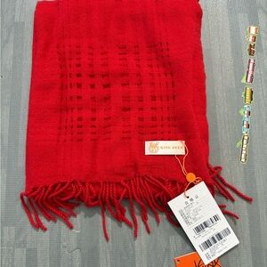 King Deer women’s cashmere Red Fringe Scarf
